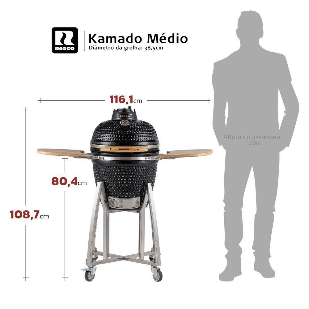 Churrasqueira Kamado Médio Rasco Vermelho C/ Grelha Aço Inox, Suporte E Mesas. Ideal P/ 8 Pessoas Vermelho - 3