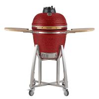 Churrasqueira Kamado Médio Rasco Vermelho C/ Grelha Aço Inox, Suporte E Mesas. Ideal P/ 8 Pessoas Vermelho - 1