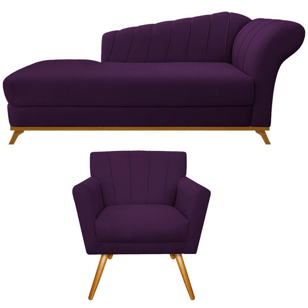Kit Diva Recamier Vanessa 160cm Lado Esquerdo E 01 Poltrona Laura Suede Cor Roxo - 1