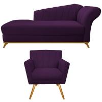 Kit Diva Recamier Vanessa 160cm Lado Esquerdo E 01 Poltrona Laura Suede Cor Roxo - 1