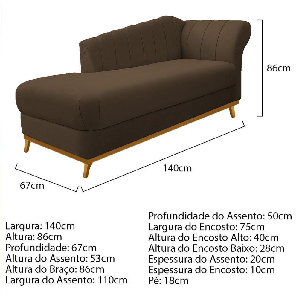 Kit Diva Recamier Vanessa 140cm Lado Esquerdo E 01 Poltrona Laura Suede Cor Marrom - 6