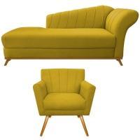 Kit Diva Recamier Vanessa 140cm Lado Esquerdo E 01 Poltrona Laura Suede Cor Amarelo - 2