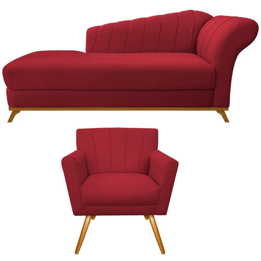 Kit Diva Recamier Vanessa 185cm Lado Esquerdo E 01 Poltrona Laura Suede Cor Vermelho - 2