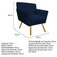 Kit Diva Recamier Vanessa 140cm Lado Esquerdo E 01 Poltrona Laura Suede Cor Azul Marinho