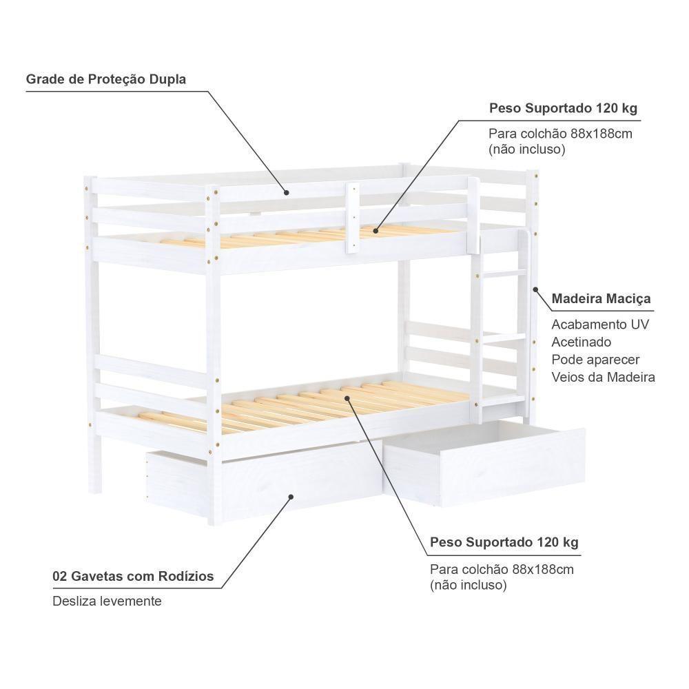 Beliche Infantil Slim Rb Com 02 Gavetas Madeira Maciça Branco Housin - 4
