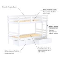 Beliche Infantil Slim Rb Com 02 Gavetas Madeira Maciça Branco Housin