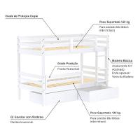 Beliche Infantil Slim Rb Com 02 Gavetas E Grade De Proteção Madeira Maciça Branco Housin