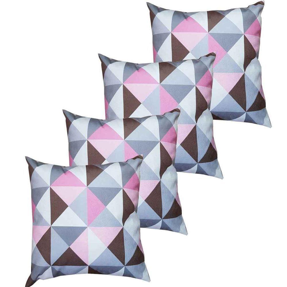Kit 4 Capas Para Almofada 45 Cm X 45 Cm Suede Triângulo - Casa Chick Estampa Triângulo Rosa - 1