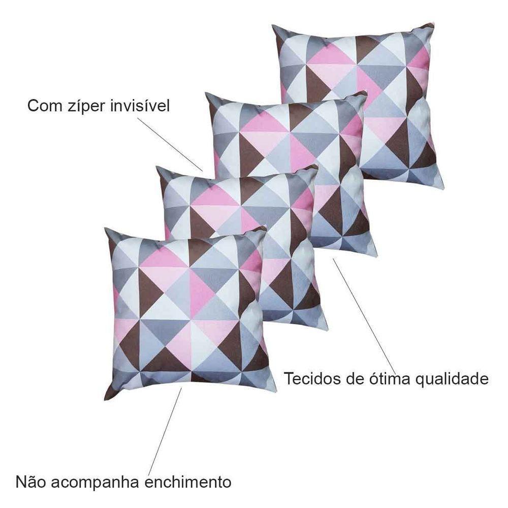Kit 4 Capas Para Almofada 45 Cm X 45 Cm Suede Triângulo - Casa Chick Estampa Triângulo Rosa - 3