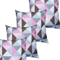 Kit 4 Capas Para Almofada 45 Cm X 45 Cm Suede Triângulo - Casa Chick Estampa Triângulo Rosa - 4