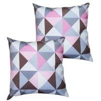 Kit 2 Capas Para Almofada 45 Cm X 45 Cm Suede Triângulo - Casa Chick Estampa Triângulo Rosa - 1