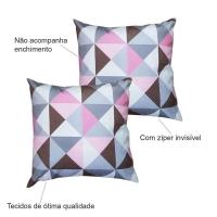 Kit 2 Capas Para Almofada 45 Cm X 45 Cm Suede Triângulo - Casa Chick Estampa Triângulo Rosa - 2