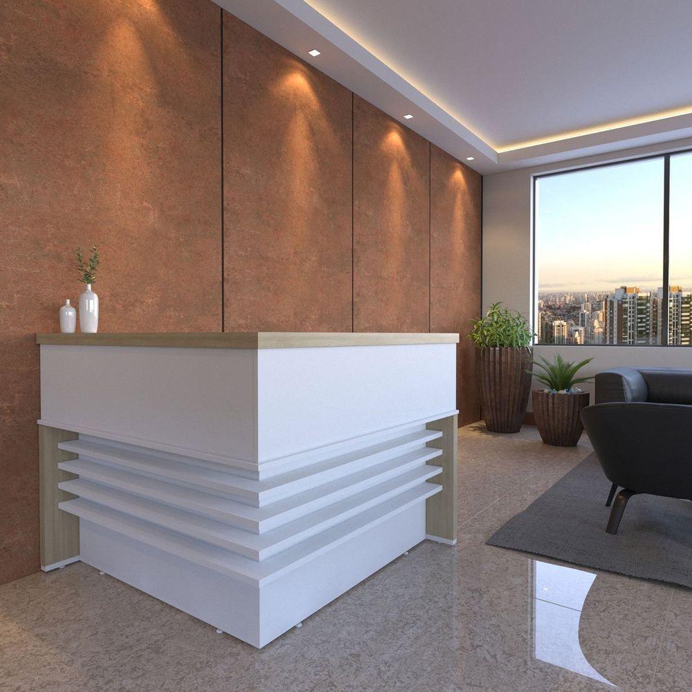 Balcão Para Atendimento-recepção Em L - Casa Chick Carvalho-branco - 2