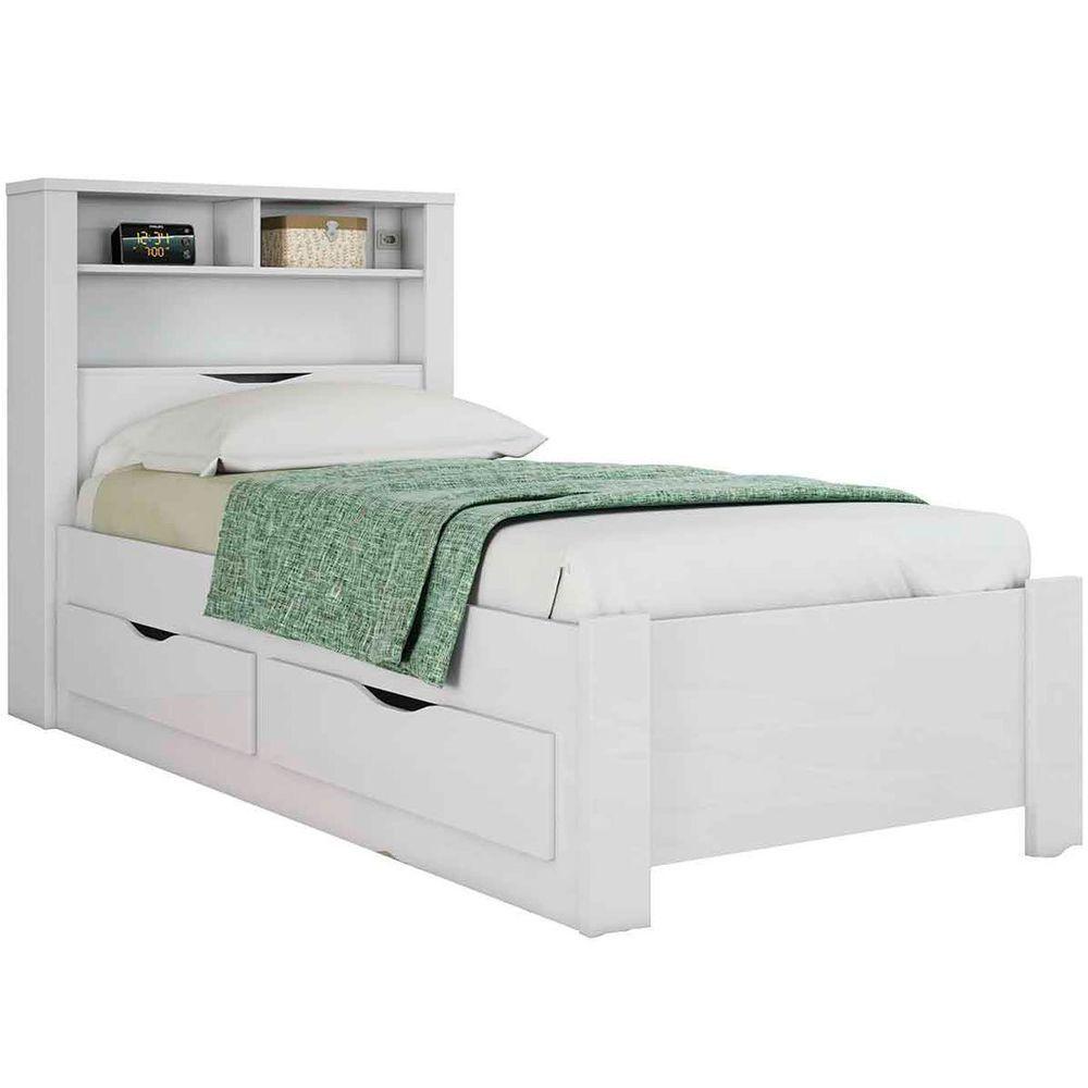 Cama Solteiro Infinity Com Baú E 2 Gavetas - Casa Chick Branco - 1