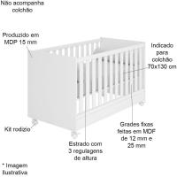 Berço Mini-cama Doce Mel Com Rodízios Branco - 3