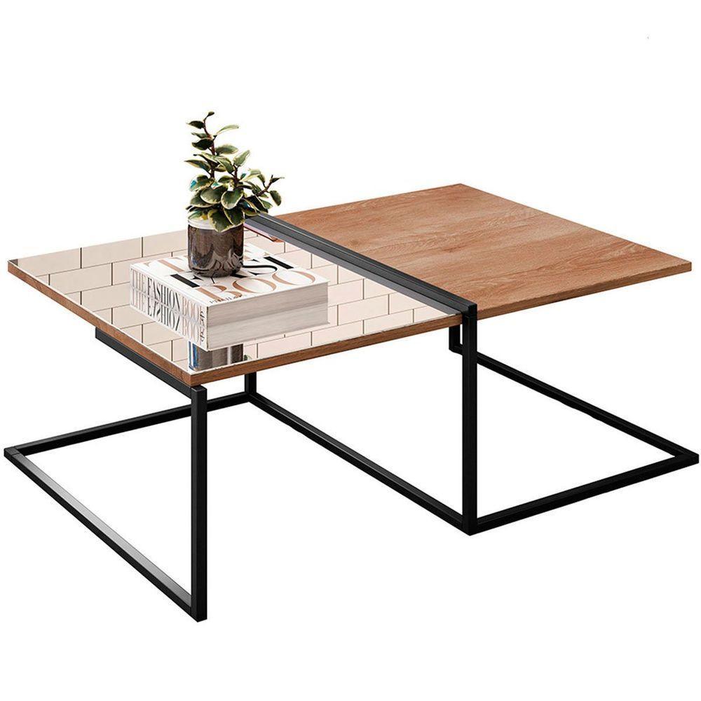 Mesa De Centro De Sala Com Espelho Aurora - Casa Chick Demolição-preto - 1