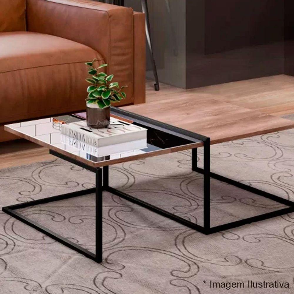 Mesa De Centro De Sala Com Espelho Aurora - Casa Chick Demolição-preto - 3