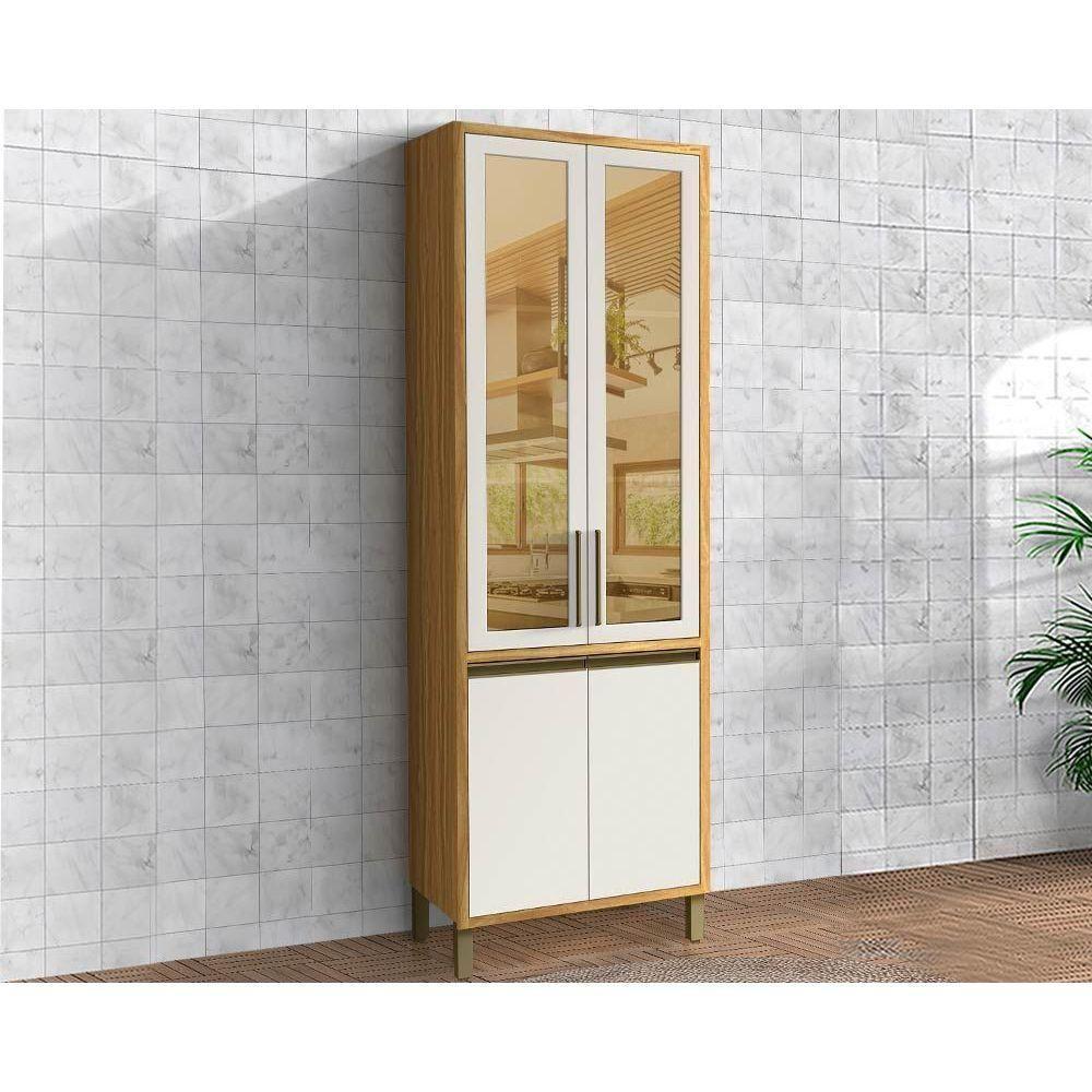 Cristaleira de Cozinha Tempranillo c/ 4 Portas 2 c/Vidro Reflecta 70x230cm Amendoa/Off White - Ronipa - 1