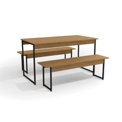 Conjunto: Mesa Sala Jantar Industrial LI013 c/ Tampo Madeirado 136x72cm e 2 Bancos Freijo/Preto - Kappesberg