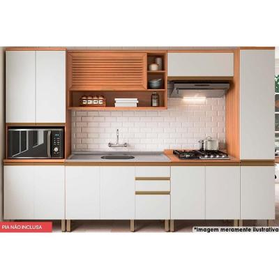 Cozinha Completa Thela Macadâmia 10 Portas 3 Gavetas Madeira Branco Freijo