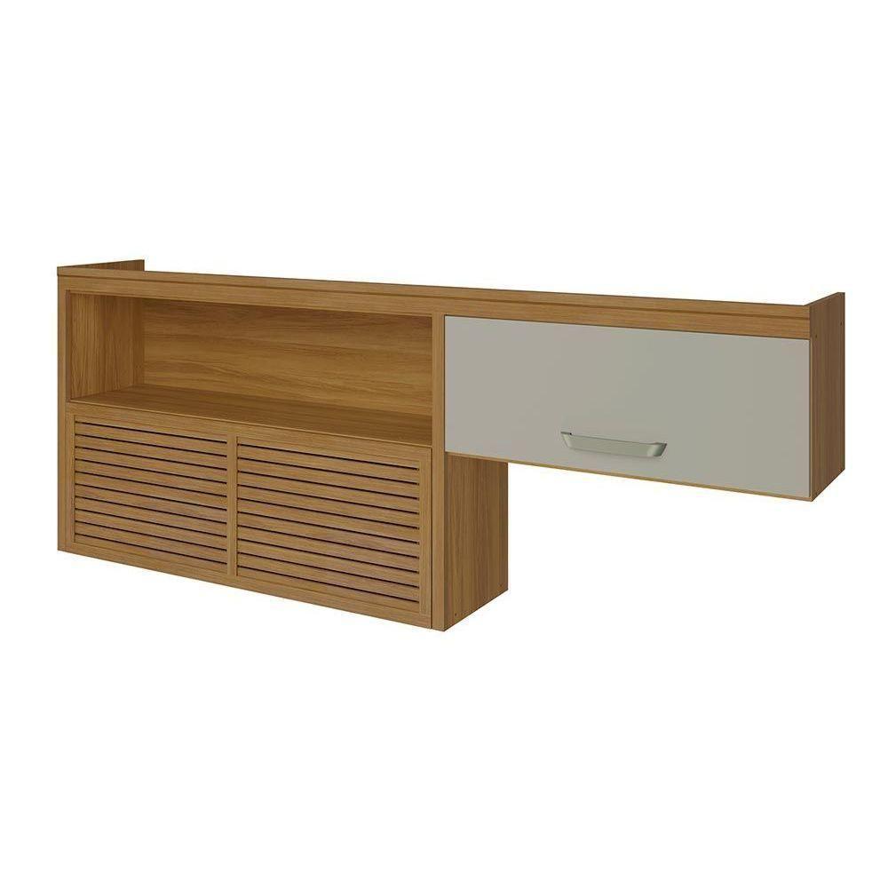 Armário Aéreo p/ Cozinha Princesa c/ Nicho e 2 Portas Basculante Ripado 200cm Freijo/Off White - Nesher - 1