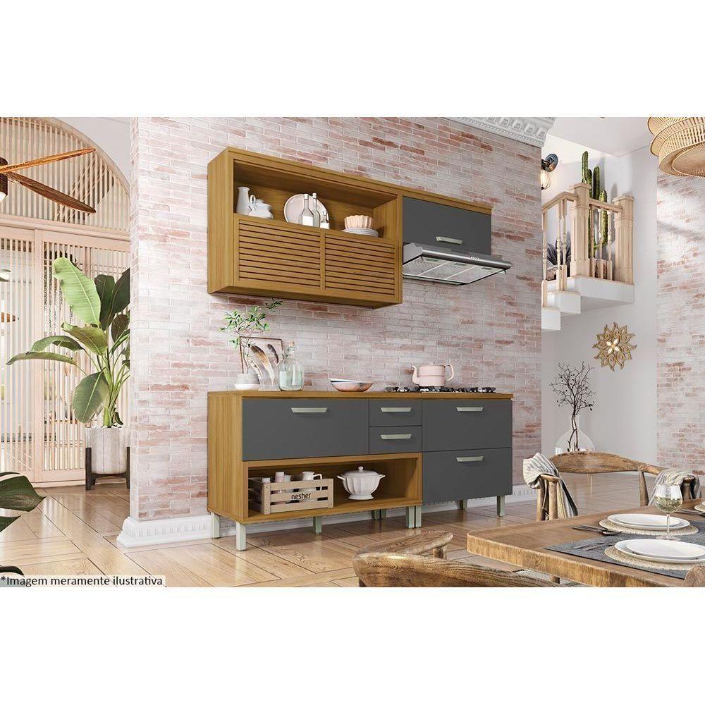 Armário Aéreo p/ Cozinha Princesa c/ Nicho e 2 Portas Basculante Ripado 200cm Freijo/Off White - Nesher - 7