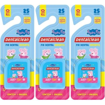3 Fio Dental Infantil - Peppa Pig - 25m - Azul - Dentalclean