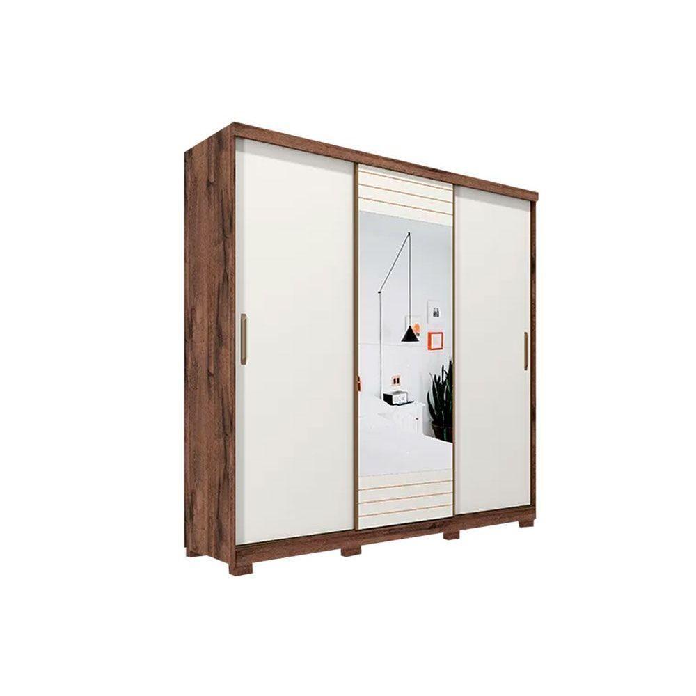 Guarda Roupa Casal 3 Portas de Correr e 4 Gavetas c/ Espelho Búzios Branco - Panan - 3