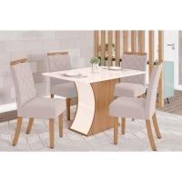 Sala de Jantar Completa Luiza Tampo Madeirado c/ Vidro Canto Reto 120x80cm e 4 Cadeiras Bella Nature/Veludo Light Linho - Henn - 1