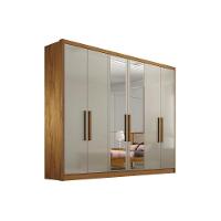 Guarda Roupa Casal 6 Portas e 4 Gavetas c/ Espelho Rizon Plus Freijo Cumaru c/ Fendi - Novo Horizonte - 1