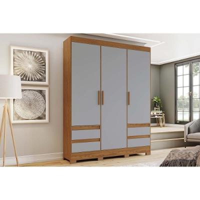 Guarda Roupa Solteiro Briz Lema B55 3 Portas de Bater 4 Gavetas Nature-Veludo Light Cinza