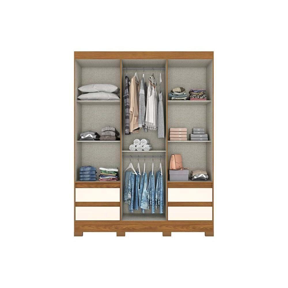 Guarda Roupa Solteiro 3 Portas e 4 Gavetas c/ Pés Briz Lema B55 Nature/Veludo Light Cinza Gelo - Henn - 2