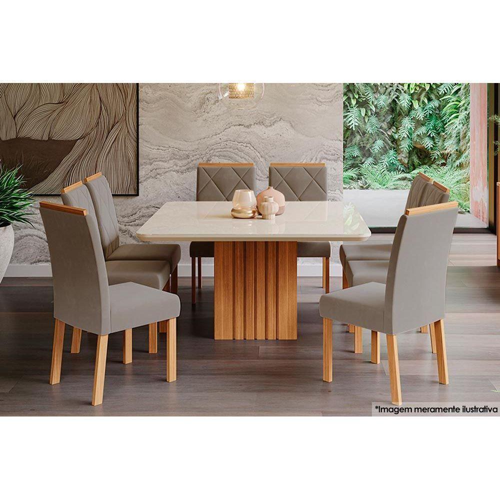 Sala de Jantar Completa Ana Tampo Madeirado c/ Vidro 130x130cm e 8 Cadeiras Fernanda Nature/OW/Joli - Cimol - 1