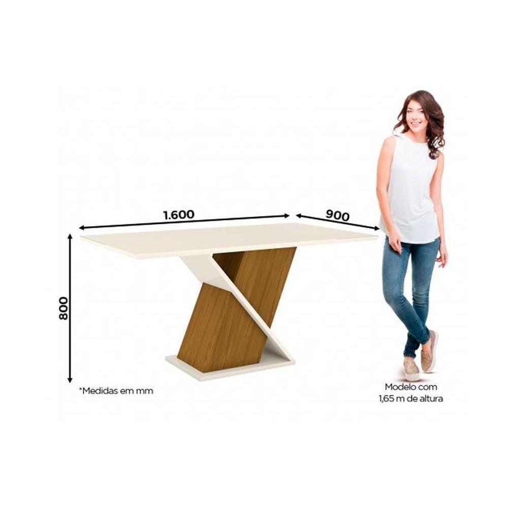 Sala de Jantar Completa Solus c/ Tampo Madeirado 160x90cm e 6 Cadeiras Isa Nature/Veludo Light Bege Vanilla - Henn - 3