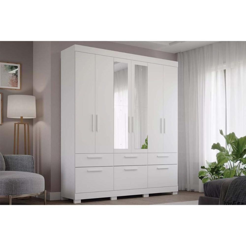 Guarda Roupa Casal 6 Portas e 5 Gavetas c/ Espelho Porto Branco - Panan - 1