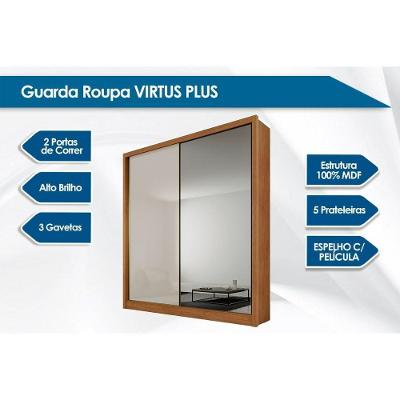 Guarda Roupa Solteiro Thor Plus 2 Portas de Bater 3 Gavetas Freijó Cumaru Novo Horizonte