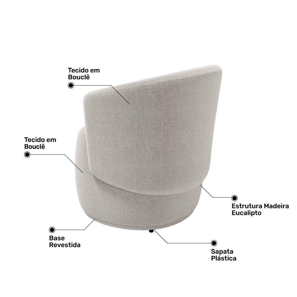 Kit 02 Poltronas Decorativas Aisha Orgânica Bouclê Bege - Desk Design - 10