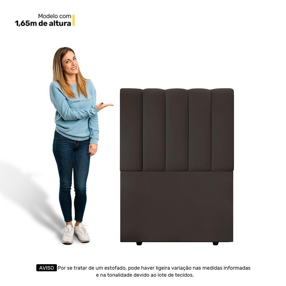 Cabeceira Cama Box Solteiro Kharla 90cm Veludo Marrom - Desk Design - 5