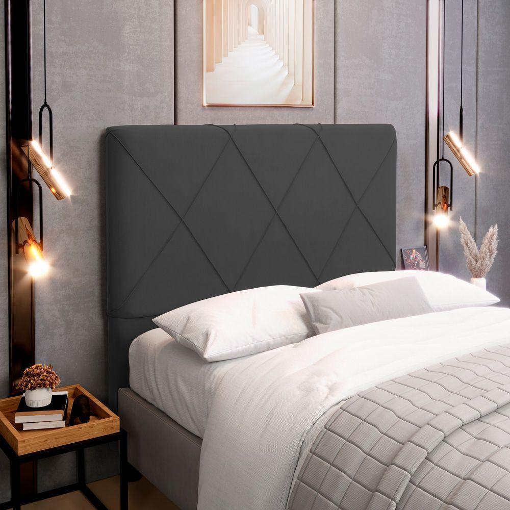 Cabeceira Cama Box Casal King Size Mel 195cm Com Frame Suede Cinza - Desk Design - 3