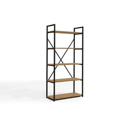 Estante p/Sala Industrial Alta LI006 Aço c/5 Prateleiras 72x152cm Freijo/Preto - Kappesberg