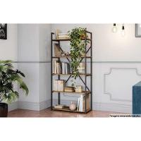 Estante p/Sala Industrial Alta LI006 Aço c/5 Prateleiras 72x152cm Freijo/Preto - Kappesberg - 2