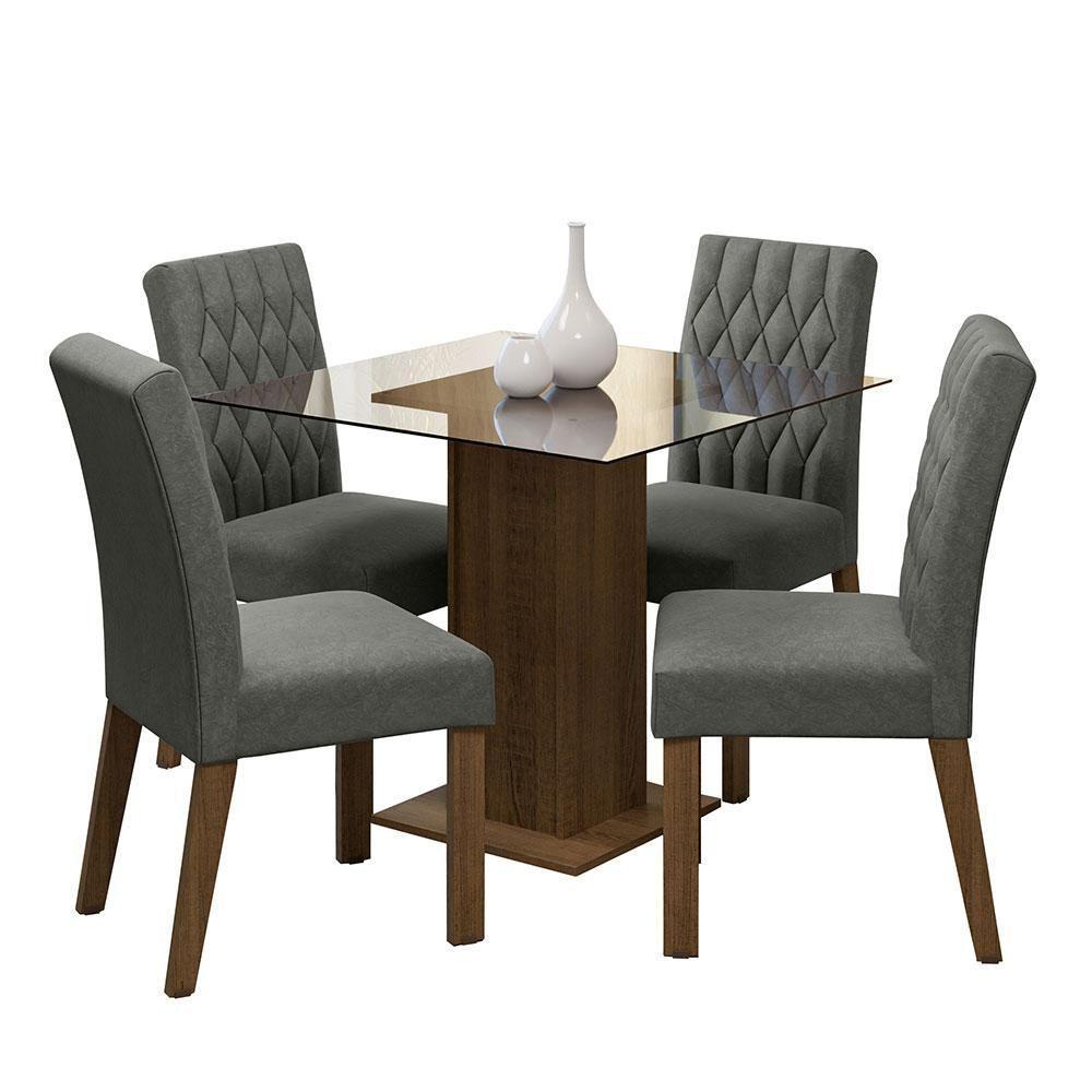 Conjunto Sala De Jantar Mesa Tampo De Vidro 4 Cadeiras Rustic/silver Noemi Madesa Rustic/silver - 1