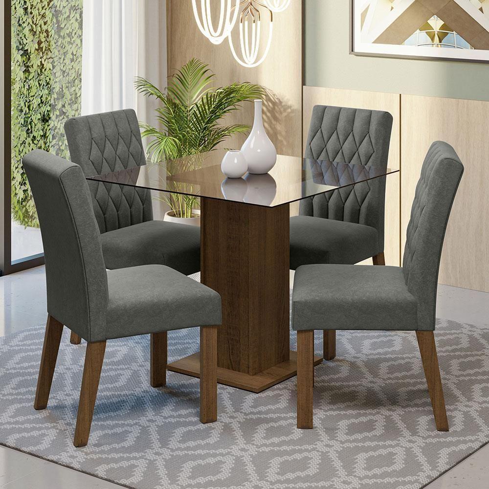 Conjunto Sala De Jantar Mesa Tampo De Vidro 4 Cadeiras Rustic/silver Noemi Madesa Rustic/silver - 2