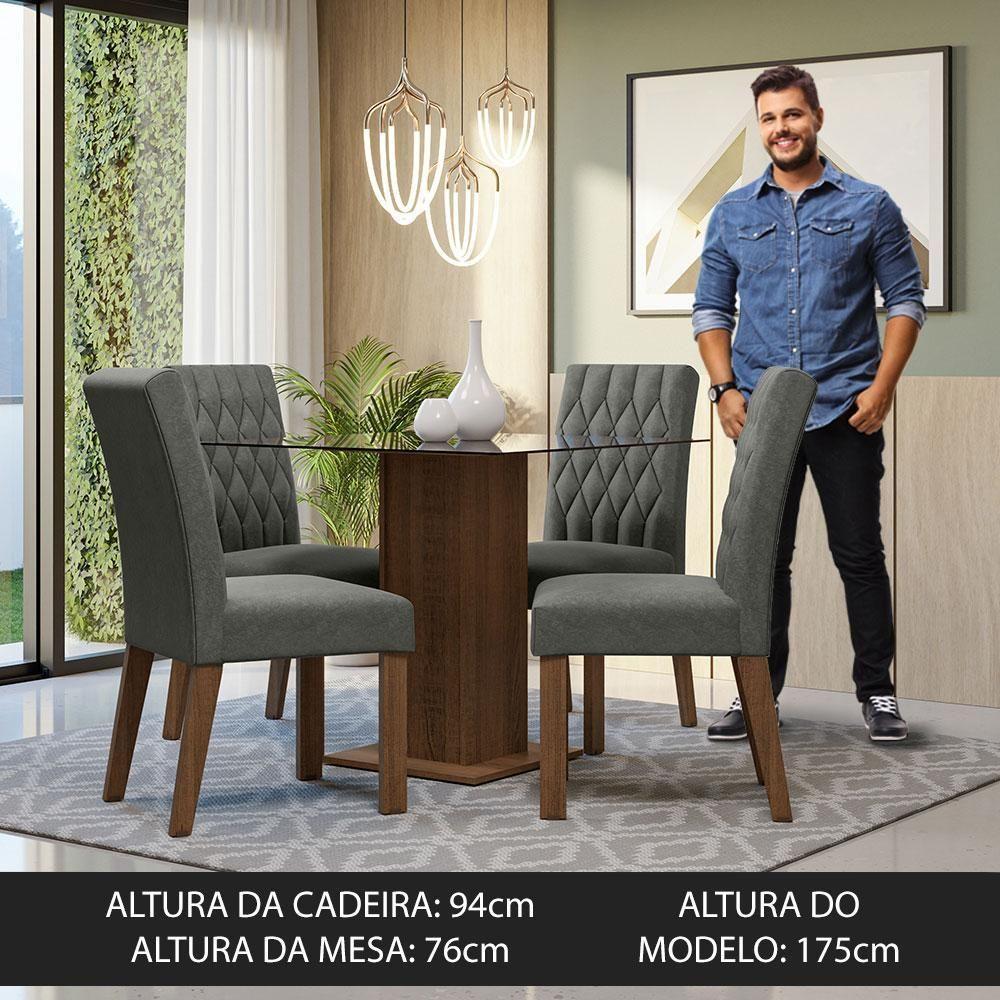 Conjunto Sala De Jantar Mesa Tampo De Vidro 4 Cadeiras Rustic/silver Noemi Madesa Rustic/silver - 3