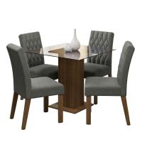 Conjunto Sala De Jantar Mesa Tampo De Vidro 4 Cadeiras Rustic/silver Noemi Madesa Rustic/silver - 1