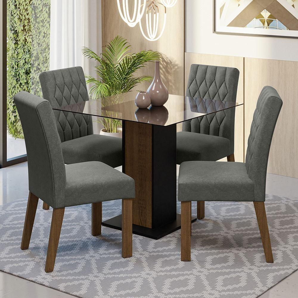 Conjunto Sala De Jantar Mesa Tampo De Vidro 4 Cadeiras Madesa Rustic/preto/silver - 2