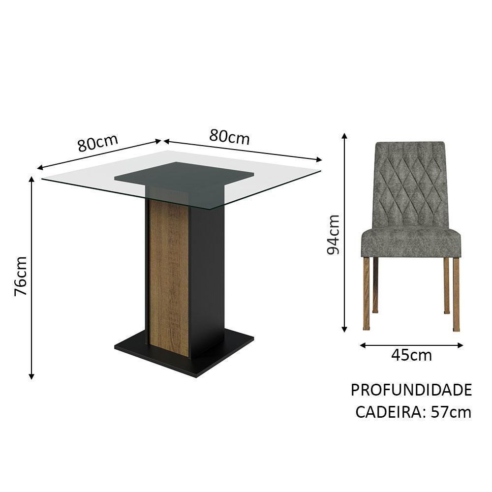 Conjunto Sala De Jantar Mesa Tampo De Vidro 4 Cadeiras Madesa Rustic/preto/silver - 7