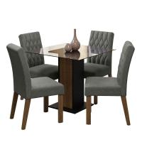 Conjunto Sala De Jantar Mesa Tampo De Vidro 4 Cadeiras Madesa Rustic/preto/silver - 1