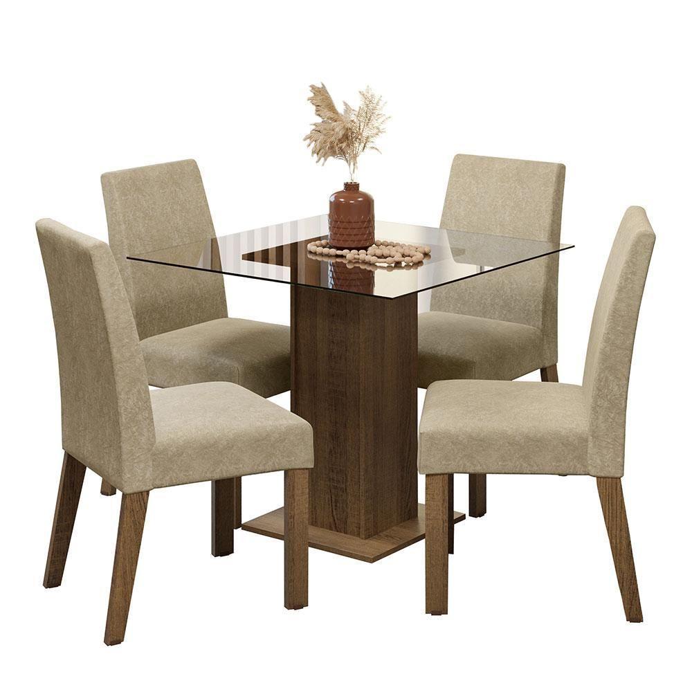 Conjunto Sala De Jantar Mesa Tampo De Vidro 4 Cadeiras Rustic/imperial Ivy Madesa Rustic/imperial - 1