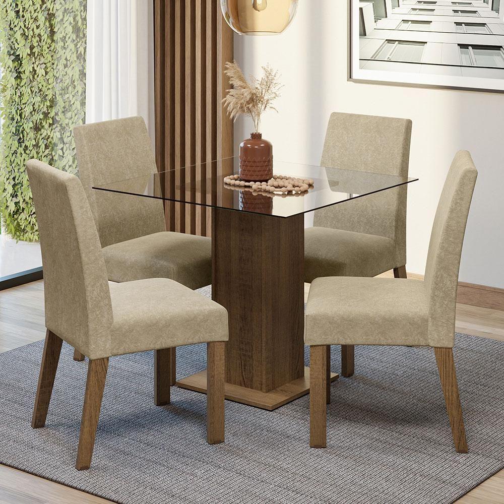 Conjunto Sala De Jantar Mesa Tampo De Vidro 4 Cadeiras Rustic/imperial Ivy Madesa Rustic/imperial - 2